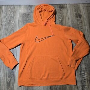 Vintage Nike OrangeHoodie Men's Large Center Black Swoosh Logo Blue‎ Tag